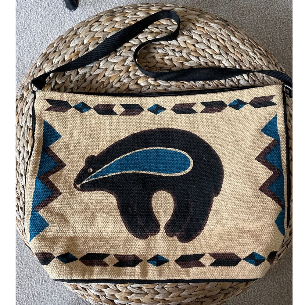 Vintage El Paso Saddle Blanket Doublesided Woven Southwestern Bag Bear